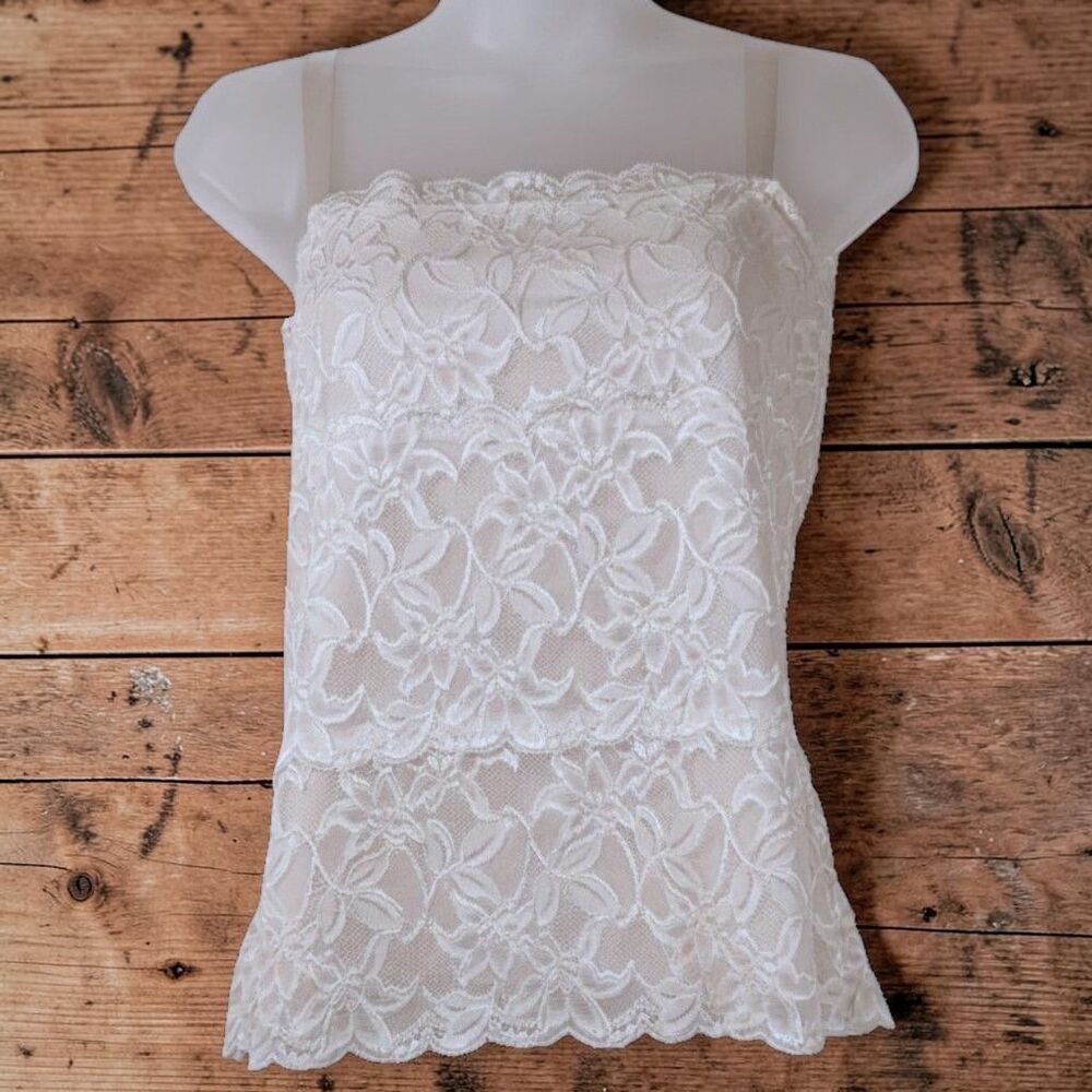 VTG Coldwater Creek Ivory Lace Cami Tank Top Womens L Coquette Cottagecore Y2K